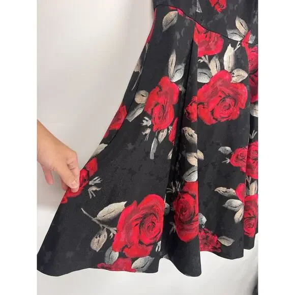 White House Black Market Black Red Rose Fit & Flare Floral Coktail Dress 10 - Picture 11 of 11